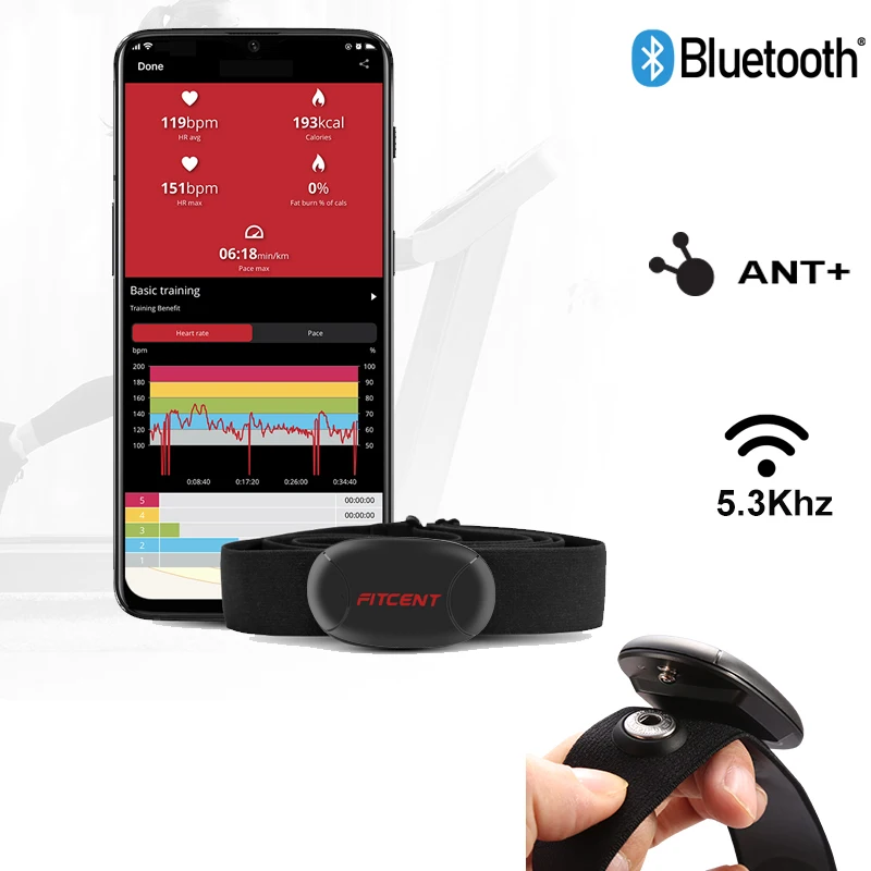 FITCENT Rechargeable Heart Rate Monitor with Bluetooth ANT+ 5.3Khz Chest Strap Sensor for Peloton Zwift Polar Rowing Machine 5