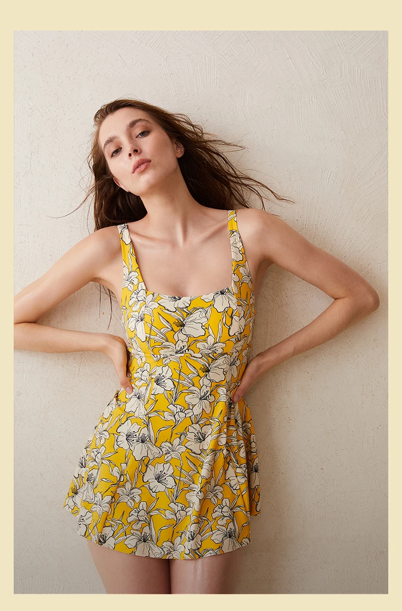 JulySand Women Swimsuit Ladies Sexy Backless Bodysuit Flower Print Skirt BathingSuit Woman Plus Size One Piece Swimwear