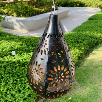 

Pathway With Shadow Effect Porch Retro Hollowed Patio Hanging Iron Art LED Light Outdoor Garden Yard Solar Lantern Portable