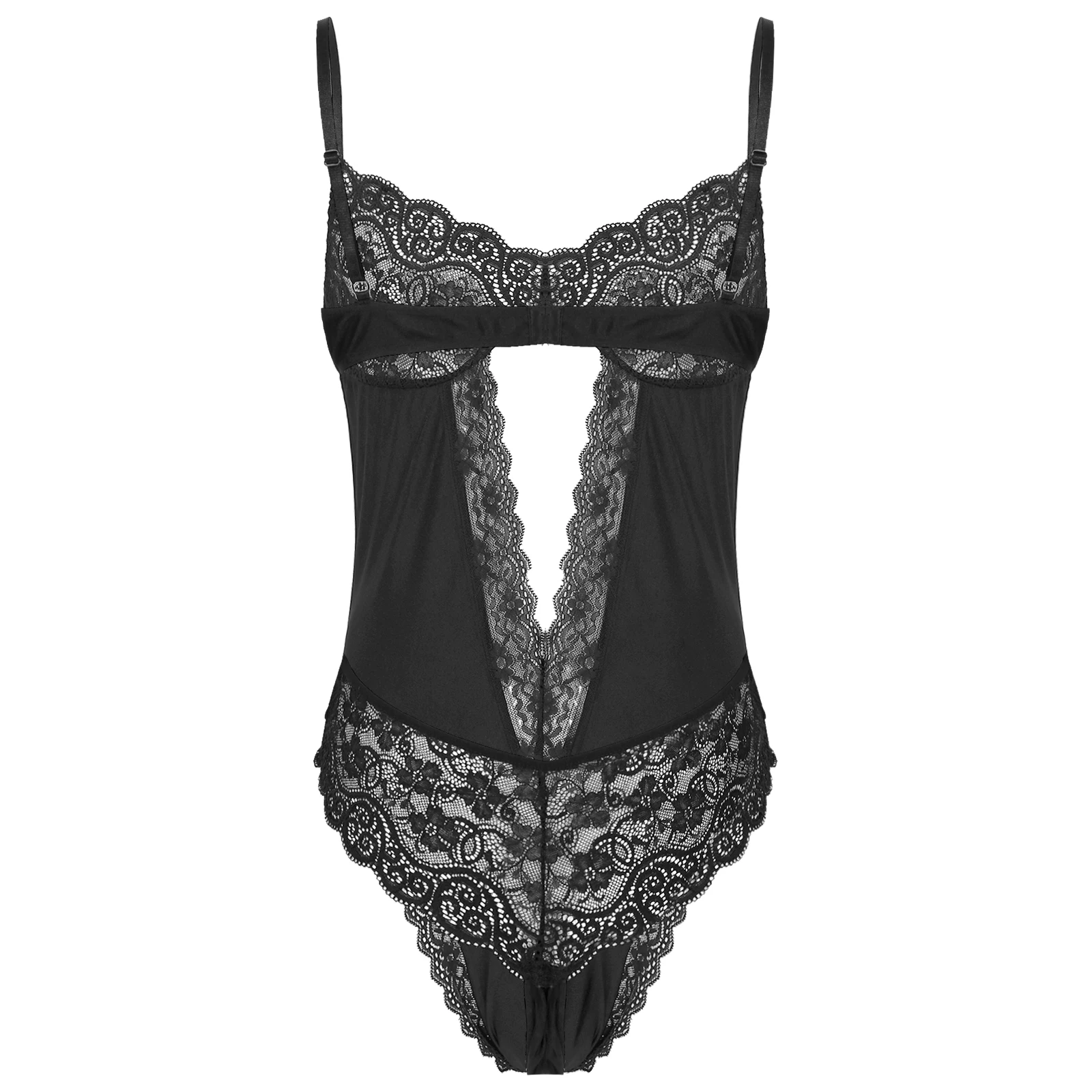 Men Sexy Bodysuit Lingerie Gay Male Sissy Lace See Through Teddy Crossdress Hollow Out Teddies Catsuit Nightwear Sleepwear