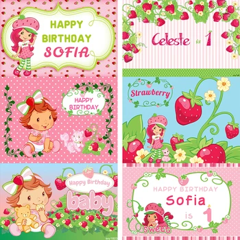 

Strawberry Shortcake Girls Photography Backdrops Photocall Pink Theme Polka Dot Baby Shower 1st Birthday Party Backgrounds