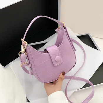 

Women Leather Crossbody Bag Ladies Crescent-Shaped Fashion Shoulder Alligator Messenger Bag Shoulder Handbag Pouch