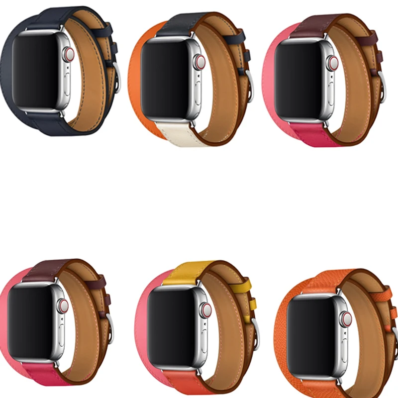 Ремешок из натуральной кожи для Apple Watch series 6 5 4 3 2 1 двойной браслет iwatch se 40 мм 44