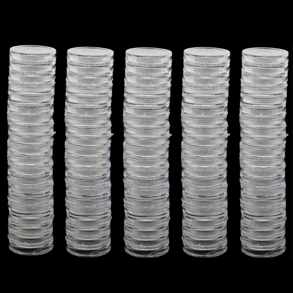 200pcs 19mm Plastic Clear Round Coin Capsules Containers Coin Protector Case