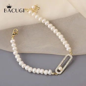 

Natural Freshwater Pearl Bracelets 14KGF Chain White Color Real Pearl Gift For Girl Friend