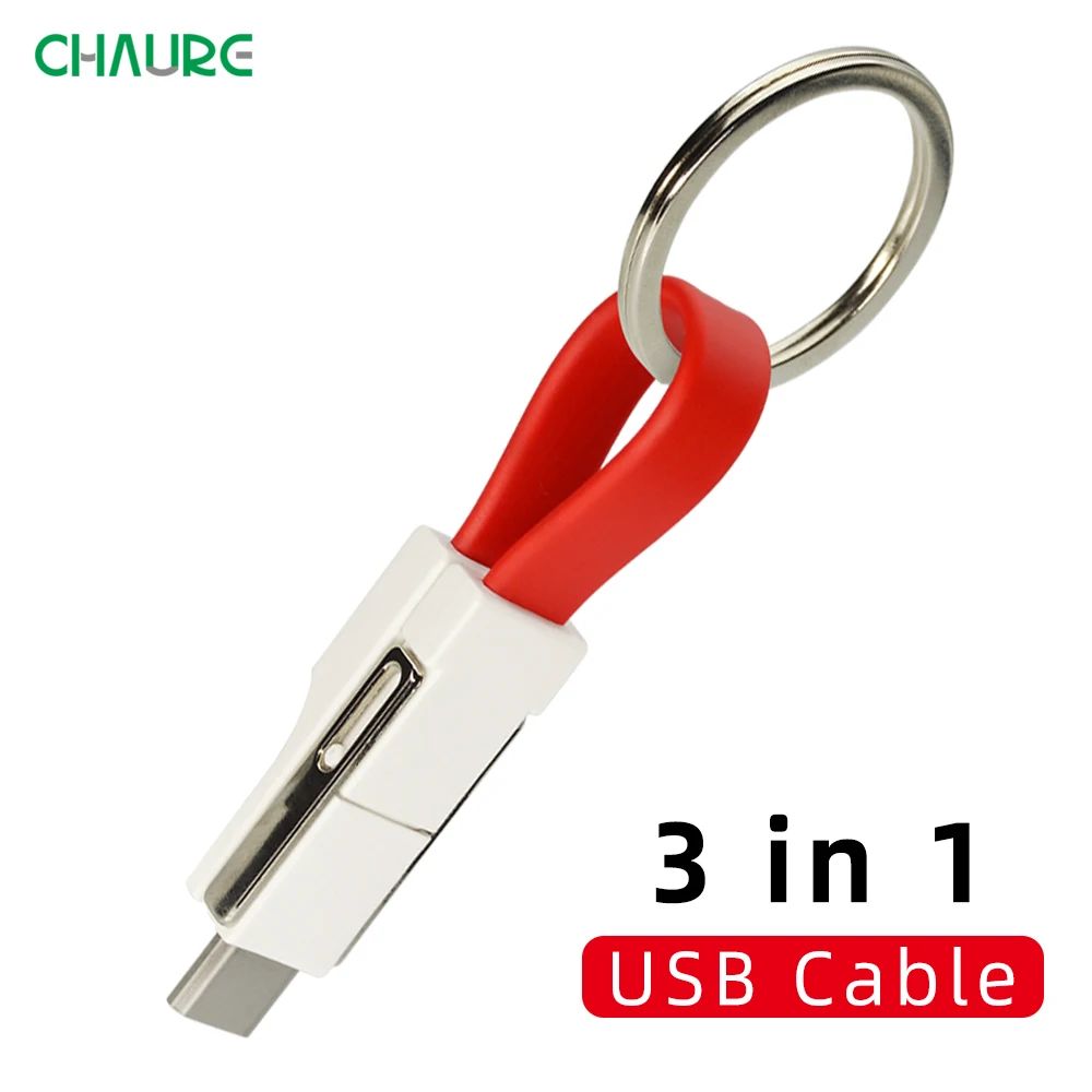 CHAURE, 3 в 1, USB кабель, мини брелок, 2А, портативный магнитный кабель для быстрой зарядки, для освещения типа C, микро-кабель для синхронизации данных и зарядки