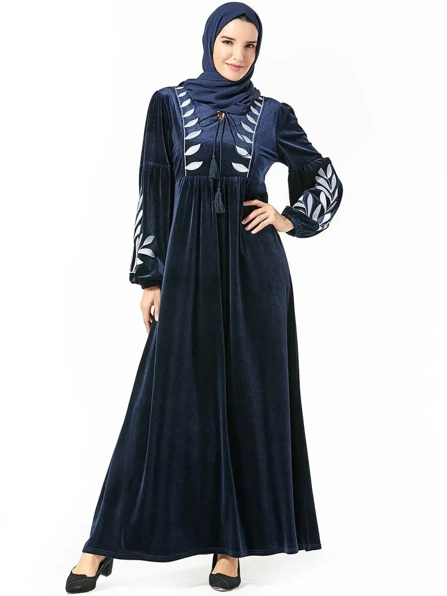 Винтажное Макси-платье abaya в Дубае, бархатное мусульманское женское кафтан с вышивкой, исламское коктейльное платье для вечеринки, арабское платье, кафтан Рамадан