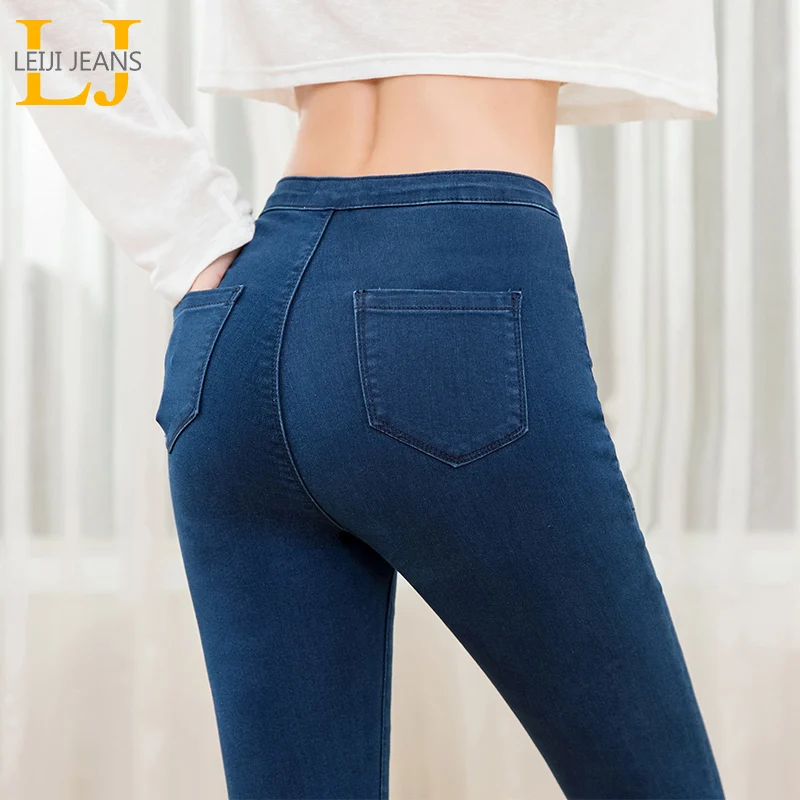 Online LEIJIJJEANS 2019 donne push up jeans donne Più di Formato pantaloni A Vita Alta Figura Intera Donne casual Stretch Scarni Della Matita delle donne pantaloni