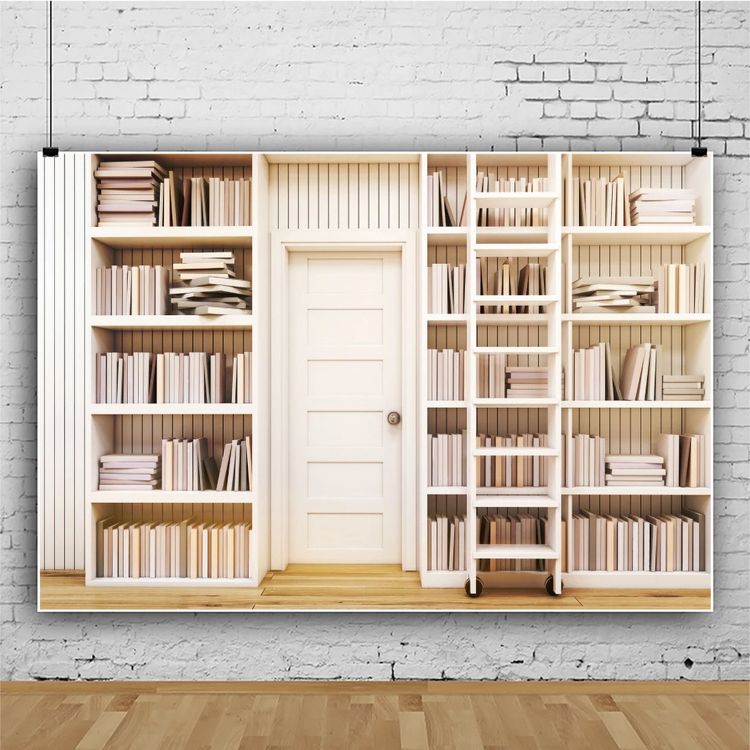 Scaffale di legno bianco della scala di Laeacco per il contesto fotografico  interno della foto del fondo di Studio della biblioteca della stanza dei  libri per lo Studio fotografico - AliExpress