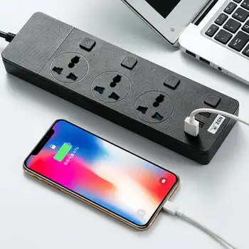 

LEORY 2M EU/US/UK Multi-function Socket Power Strip 3 USB 3 Switch 3000W High-power Intelligent Plug For xiaomi phone For huawei