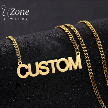 

UZone Gold Stainless Steel Custom Name Necklace Pendant Personalized Nameplate Necklaces With Cuban Chain Handmade Jewelry Gifts