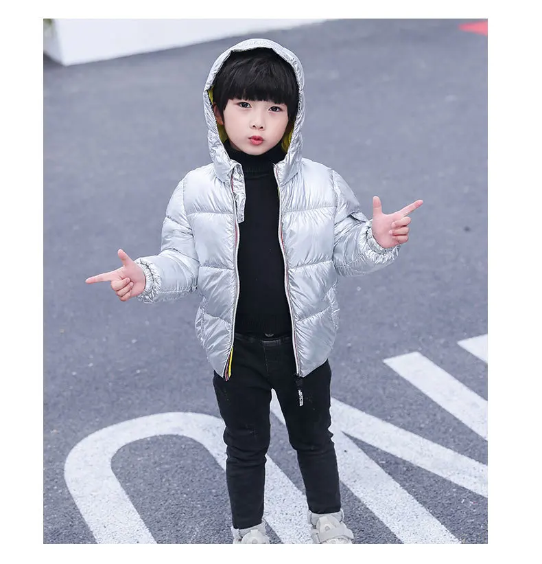 Autumn Winter Children's Down Cotton Clothing Uniex Gloosy Thickened Hooded Coat Kids Outwear Parkas Jacket Coat