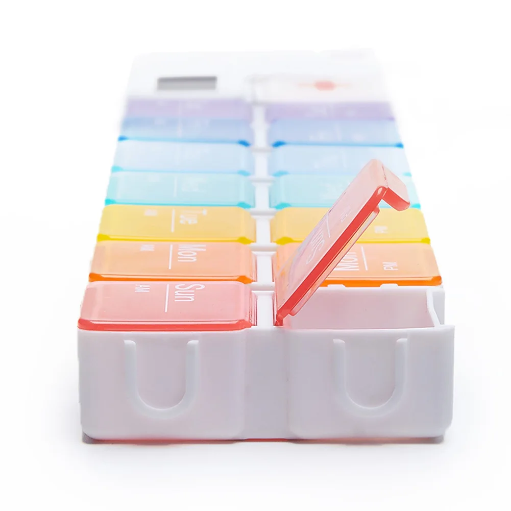 14 Grids Organizer Elders Case Intelligent Smart Reminder Weekly Medicine Dispenser Electronic Timer Alarm Pill Box LCD Display