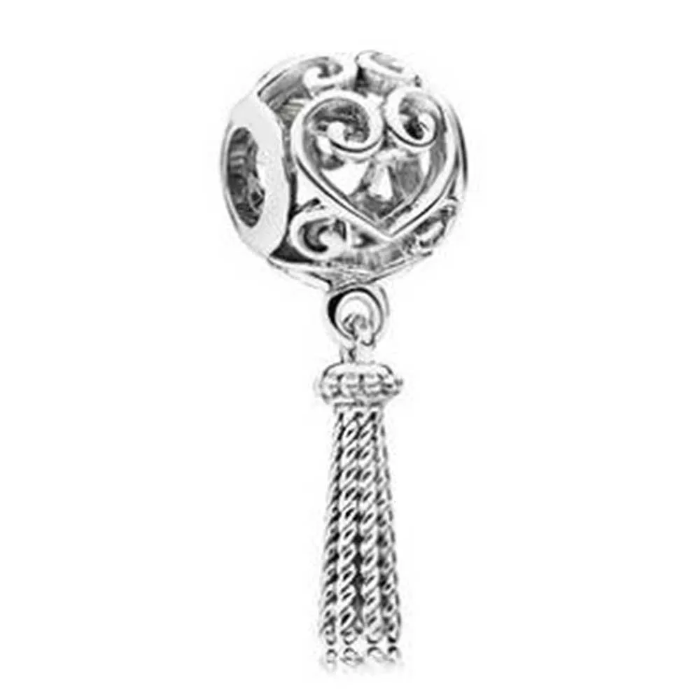 

100% 925 Sterling Silver Charms Rose Charms Enchanted Heart Tassel Hanging Charms Fit Original Bracelet Diy Jewelry