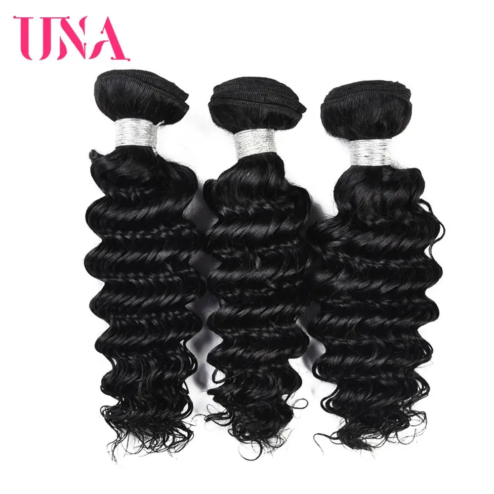 UNA 3 Bundles Human Deep Wave Hair 8"-26" Low Ratio Brazilian Remy Hair Bundles 100% Human 100g Natural Color