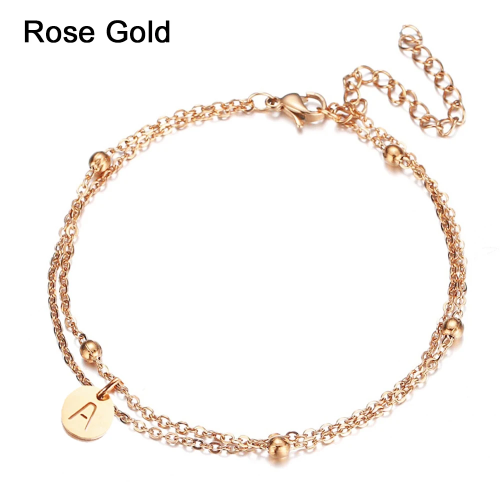Stainless Steel Disc Coin Letter Initial Bracelets For Women Multilayer Chain Alphabet Charm Jewelry Minimalist Design