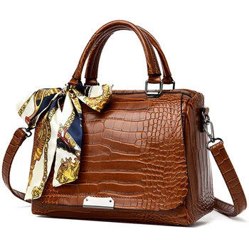 

Women Tote Bag 2019 Crocodile Pattern Messenger Crossbody Bags For Female Simple Fashion Ribbon Shoulder Bag Square Handbag New
