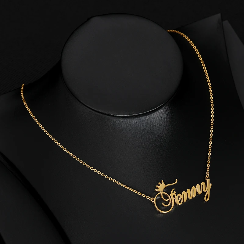 Custom Name Crown Necklace Gold Chain 