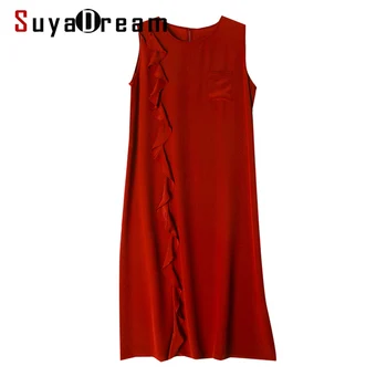

SD Women Long Dress 100%Silk Crepe Solid A line Sleeveless O neck Dresses 2020 Spring Summer New