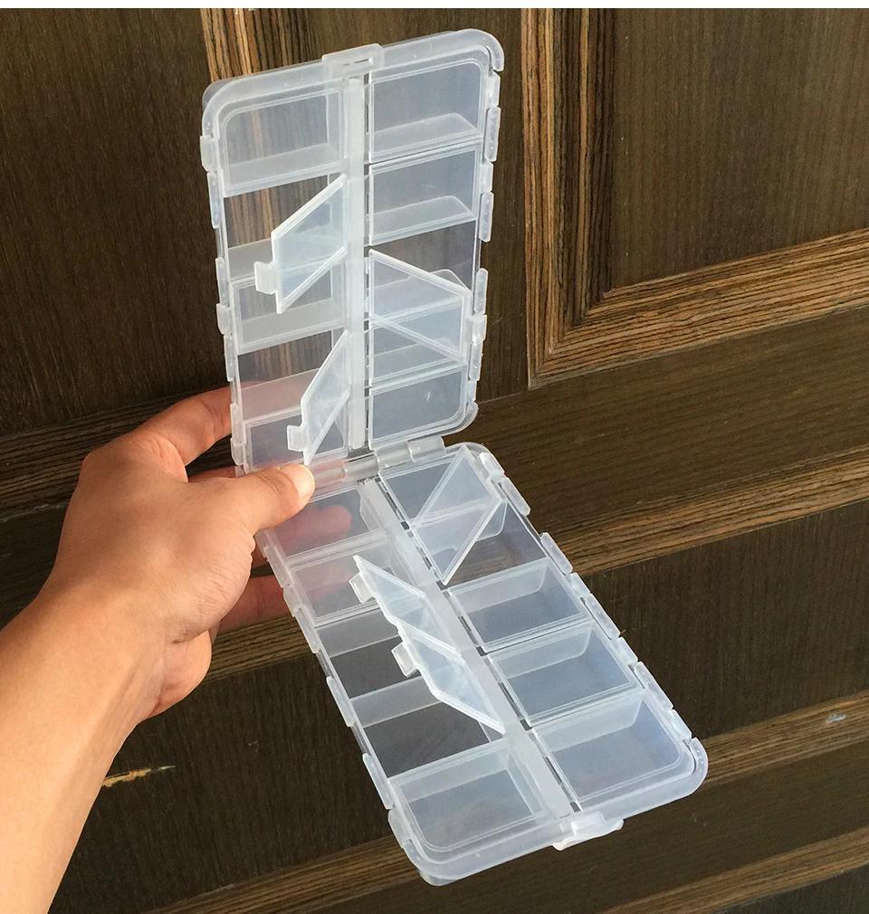K8356 Plastic Fishing Box Lures Folding Lure Box 20 Compartment 166x97x40mm Silicone Shrimp Fishing Pesca Tackle Transparent Box (13)