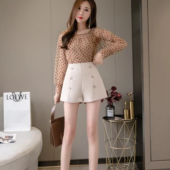 

Temperament High Waist Double-Breasted Wide-Leg Shorts Woman Fashion Loose Solid Color Summer Shorts Ladies Slim Women Shorts