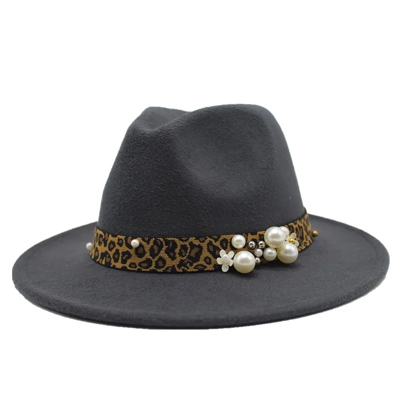 Seioum Fedoras Шляпы для женщин с широкими полями фетровая шляпа Женская твидовая армейская зеленая джаз шляпа Женская леопардовая зимняя элегантная шляпа-пирожок - Цвет: Dark gray