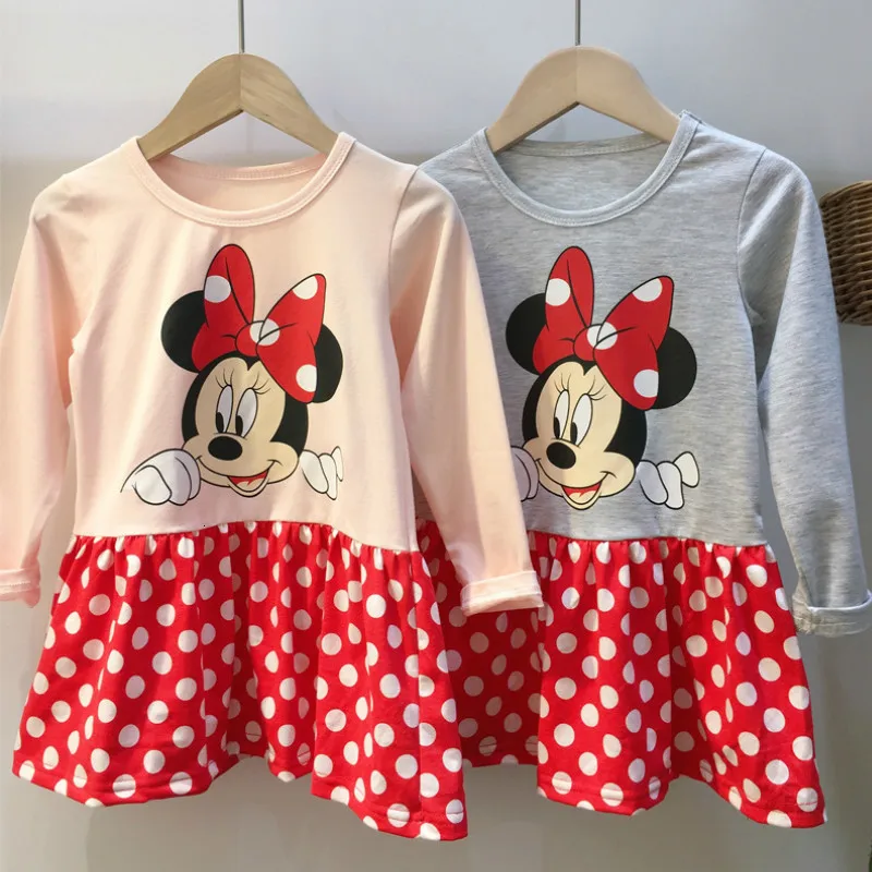 Платье для девочек г. Осенняя детская одежда новое милое платье с круглым вырезом для девочек платье с Минни с длинными рукавами для маленьких девочек рождественское платье