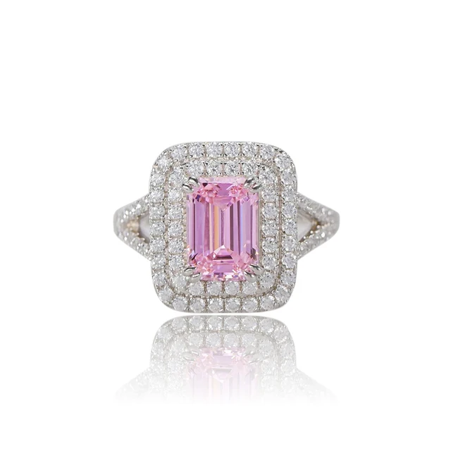 OEVAS Sparking Wedding Rings For Women Top Quality 925 Sterling Silver White Yellow Pink Zircon Girls Daily Party Fine Jewelry Pink