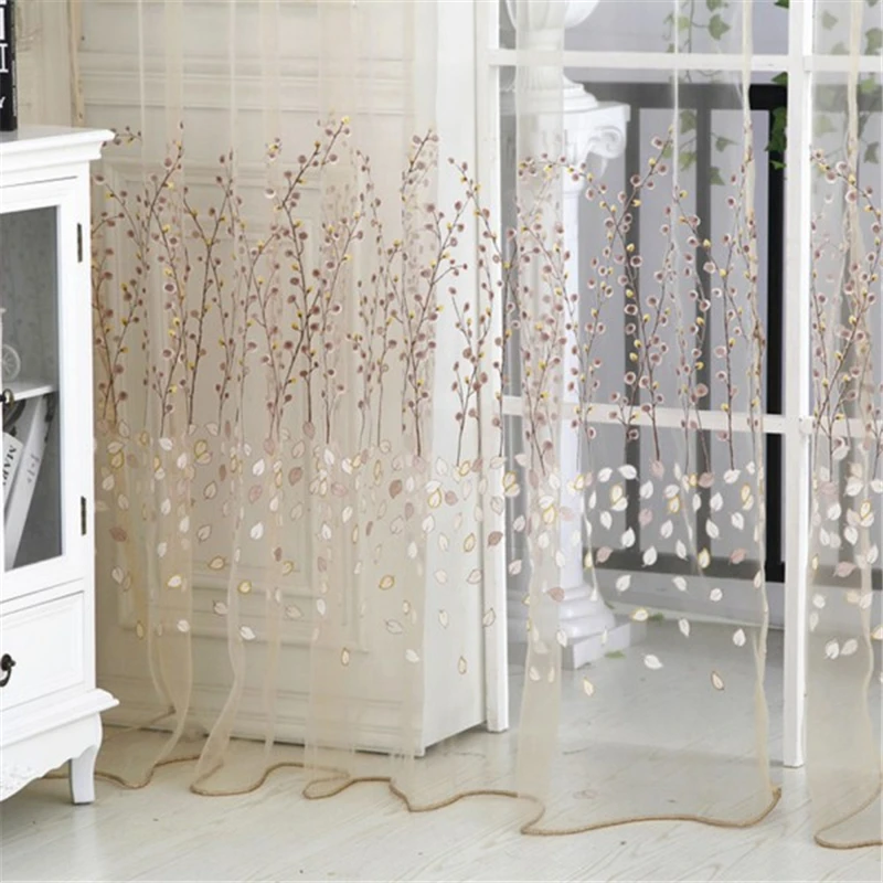 

Floral Print Voile Window Curtains for Living Room Voile Tulle Door Curtains Drape Panel Sheer Scarf Valances 1M*2.7M