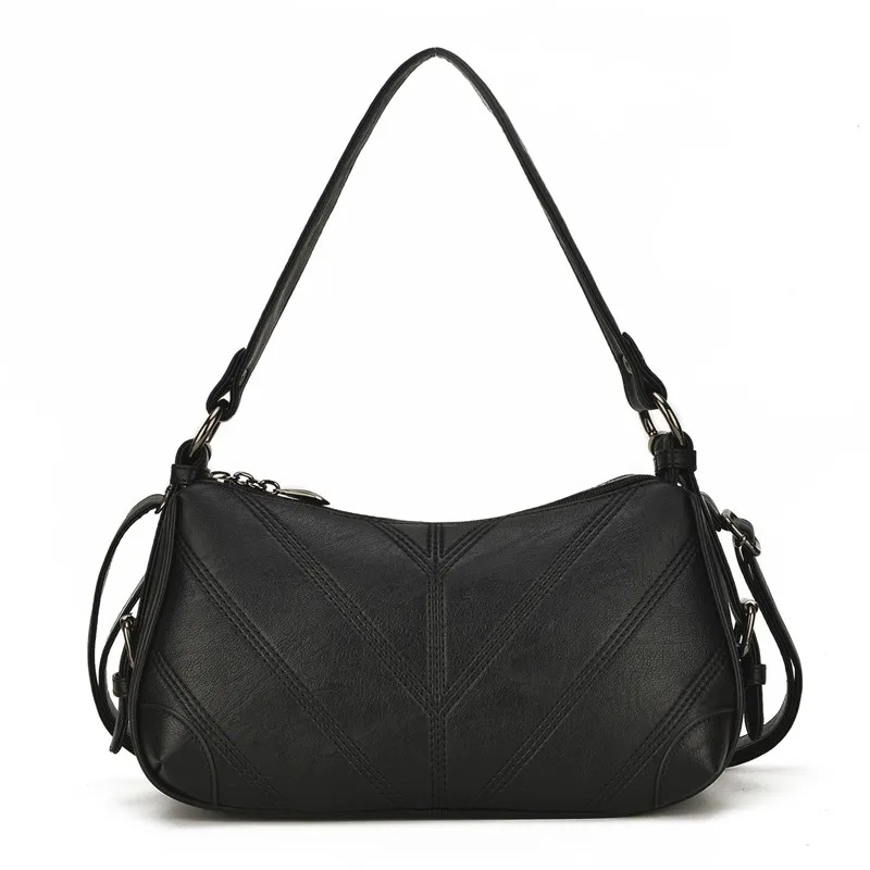 Сумка-багет с нитью, женская сумка через плечо, хорошее качество, черная кожаная женская сумка через плечо, сумка-мессенджер, сумка для основной повседневной леди, сумки - Цвет: Black