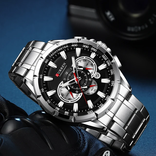 CURREN nouveau chronographe de Sport décontracté montres pour hommes bracelet en acier inoxydable montre-bracelet grand cadran horloge à Quartz avec pointeurs lumineux 3