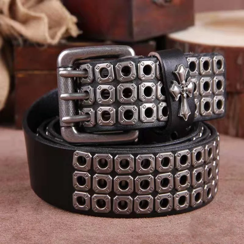 Ceinture Cloutée Cuir Véritable – Marron – Taille M – Look Rock