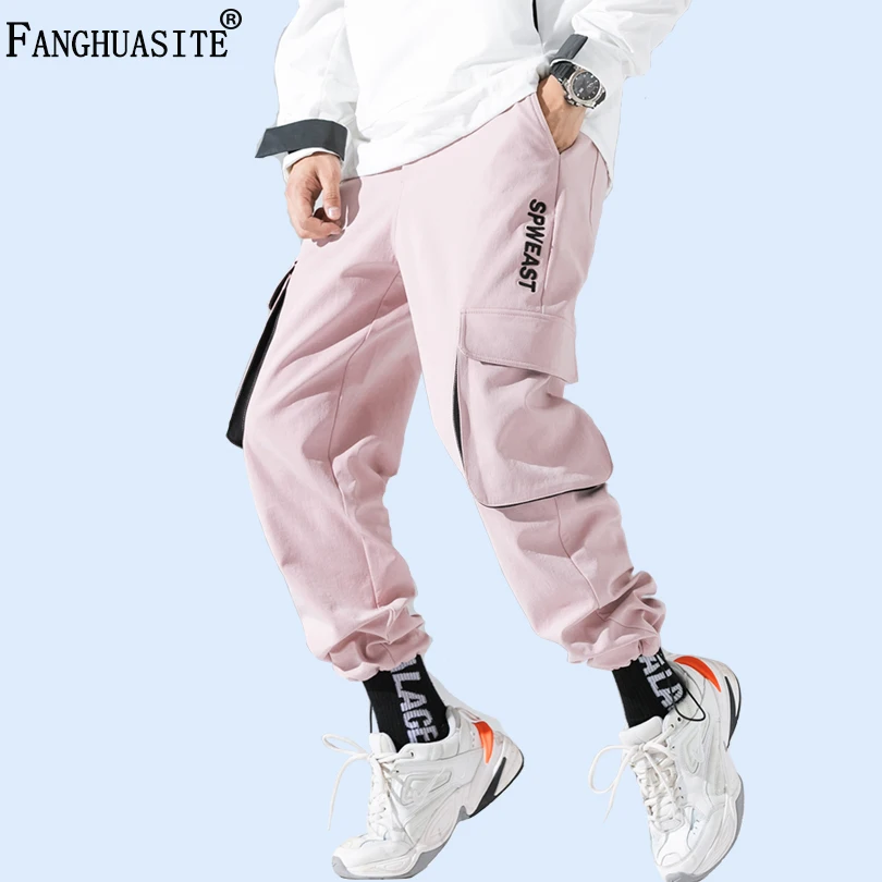 Брендовые мужские повседневные штаны высокого качества, удобные хип-хоп свободные спортивные штаны с несколькими карманами, розовые, черные, серые модные брюки карго A871