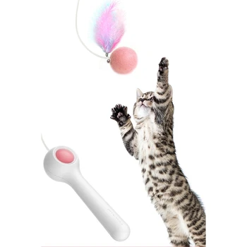 

Pet Cat Toy Interactive Teaser Wand With Ball Feather Toys Replaceable Elastic String Kitten Funny Toy Retractable Cats Products