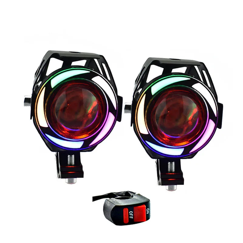 Lampeggiatore Moto Led Fari 5 Colori Angel Eye Lights 12V 125W Moto Spot Fendinebbia Luci A Led Moto Driving Work Head Lamp