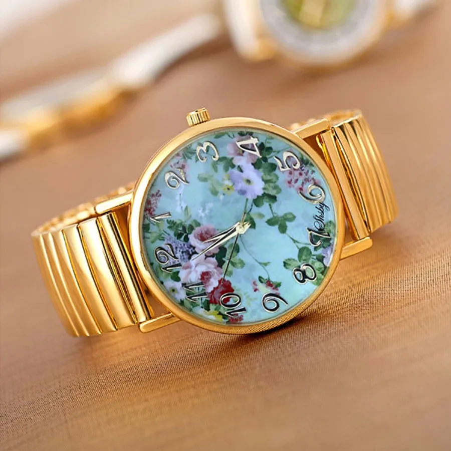 Shsby Hot Sale  High Quality Gold Elastic Stainless Watches Women Dress Quartz Wristwatch New Arrival Ladies Flower Watches 4