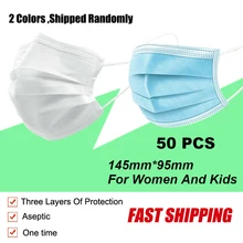 50Pcs/Set 3 Layers Medical Mask Anti-Dust Disposable Masks Earloop Face Mouth Masks Facial Protective Cover Masks Random Color