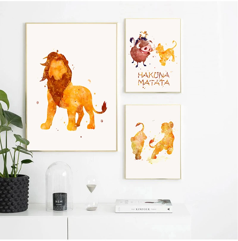 Popular-anime-movie-lion-king-family-decoration-watercolor-hight-quality-canvas-painting-Home-Decor-No-Frame