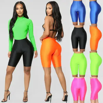 

Ladies Womens Elasticity Yoga Shorts Cycling Shorts Dancing Neon Super Stretch Shiny High Waist Workout Out Fitness Leggings