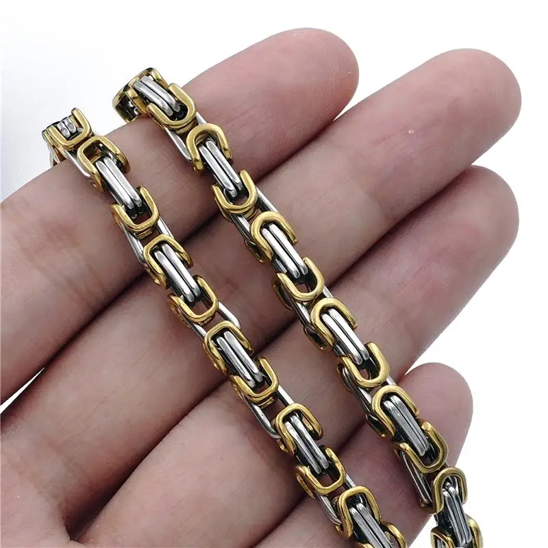 Customized 8mm Mens Boys Chain Necklace Gold /Black Silver Tone Stainless Steel Byzantine Box Necklace Jewelry 16
