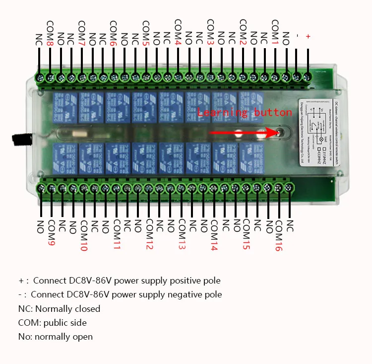 relés 12V, placa de relé, 433MHz, RF, 16 CH, 12V, 24V, 36V, 48V