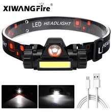 Mini lampe frontale Portable à Led Q5 + COB, puissante batterie 18650 intégrée, lumière à intensité réglable en continu, pour Camping et pêche