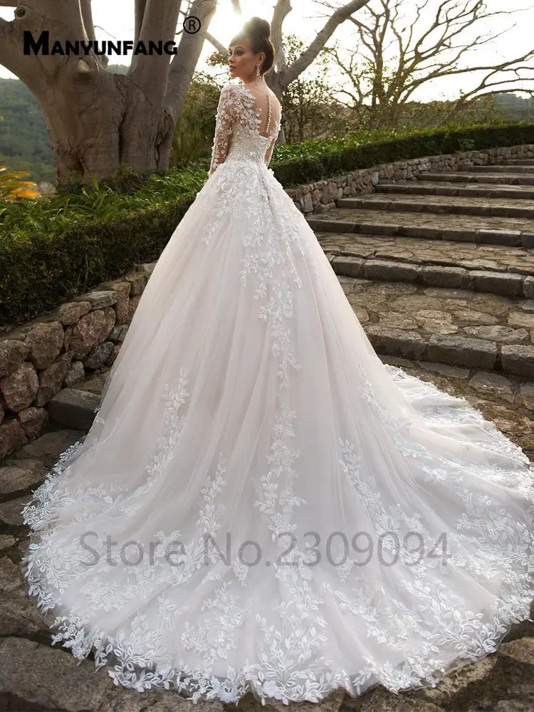 MANYUNFANG, высокое качество, Тюлевое платье, robe de mariage, кружевное цветочное свадебное платье в стиле бохо на шнуровке сзади, зимнее свадебное платье