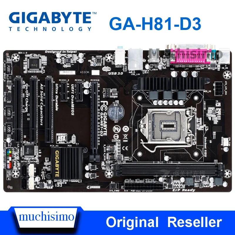 Оригинальная Материнская плата Gigabyte GA-H81-D3 LGA 1150 DDR3 H81-D3 для I3 I5 I7 16 Гб USB3.0 H81 рабочего стола материнской платы Восстановленное