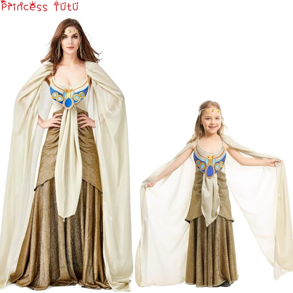 

Halloween COS Egyptian Mythology Long Dress Children Adult Egyptian Pharaoh Costume Cleopatra Gorgeous Dress Parent-Child