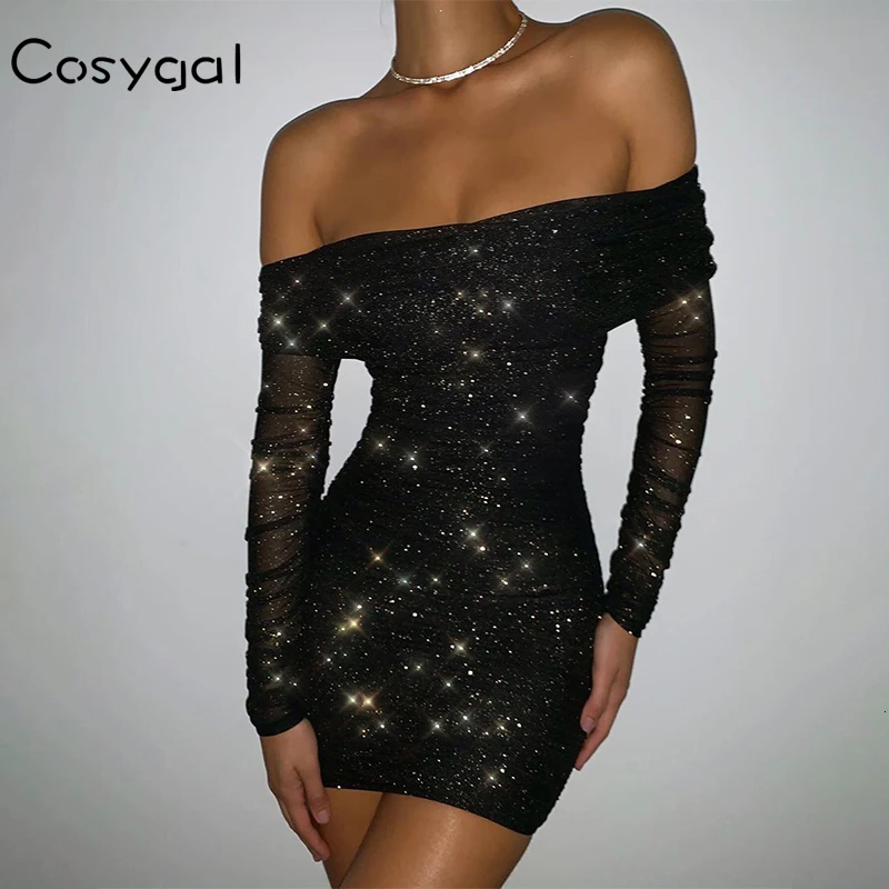 glitter mesh bodycon dress