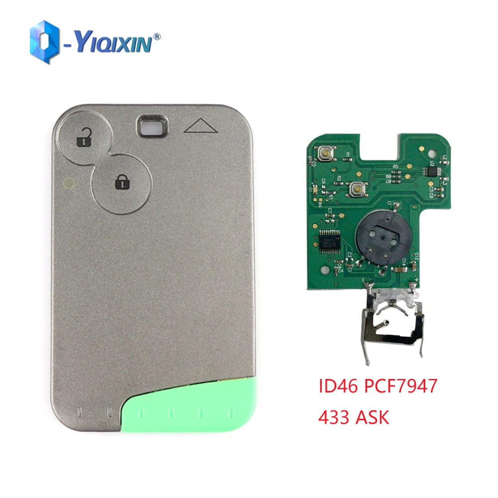 YIQIXIN Good Smart Remote Car Key 2 Buttons Card For Renault Laguna Espace Velsatis 2001-2009 433Mhz Model PCF7947 ID46 Chip Fob |