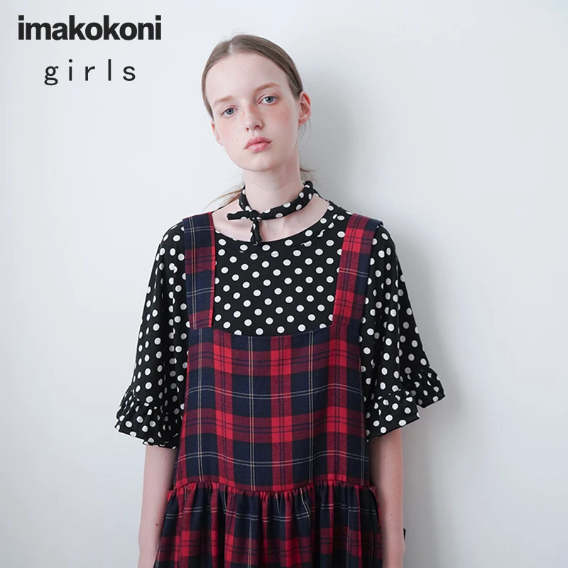 Футболка imakokoni Женская в черный и белый горошек простой свободный хлопок