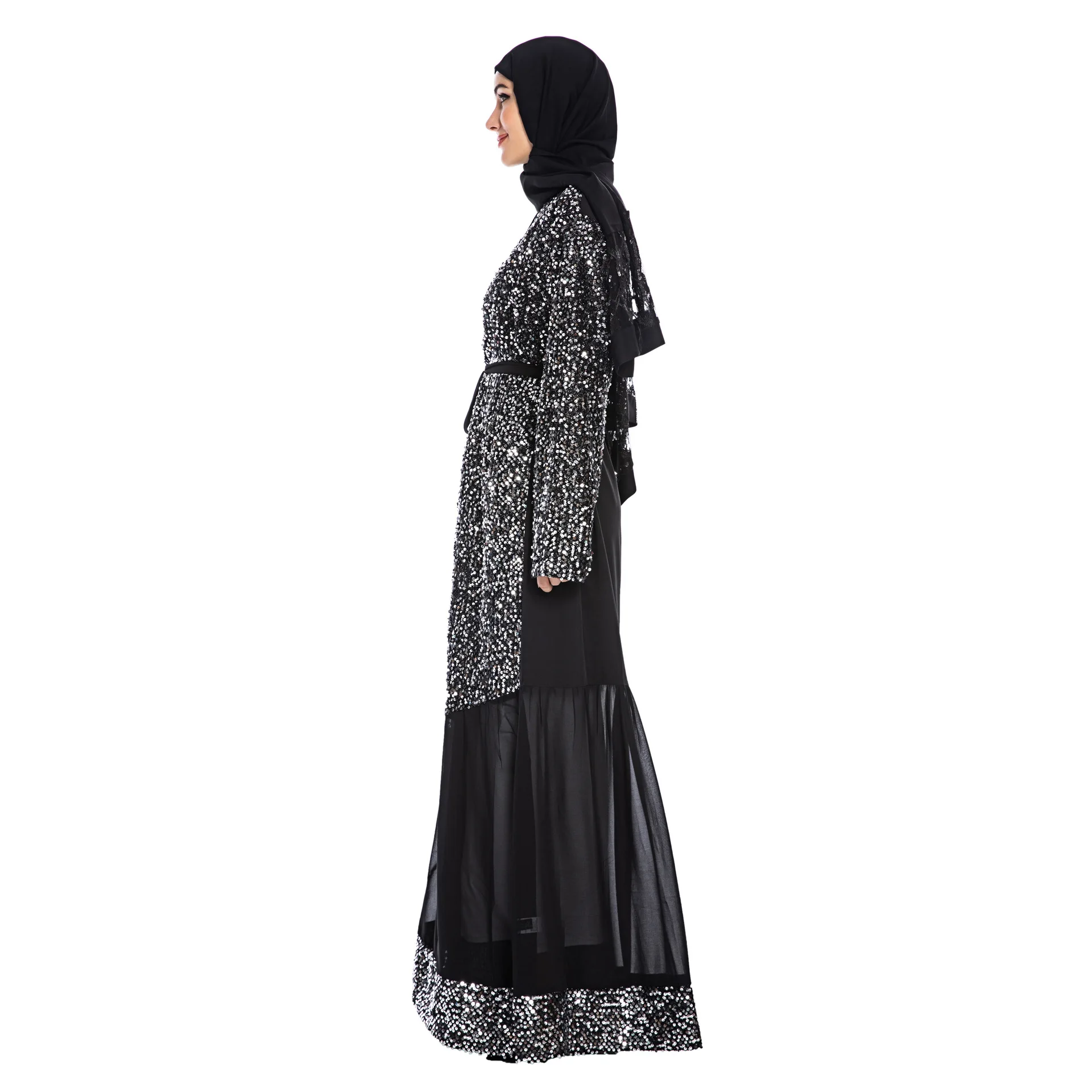 Размера плюс Blusas Mujer De Moda потрясающий Блестящий с блестками abaya Дубай мусульманский хиджаб кимоно кардиган длинный халат Vetement Femme одежда