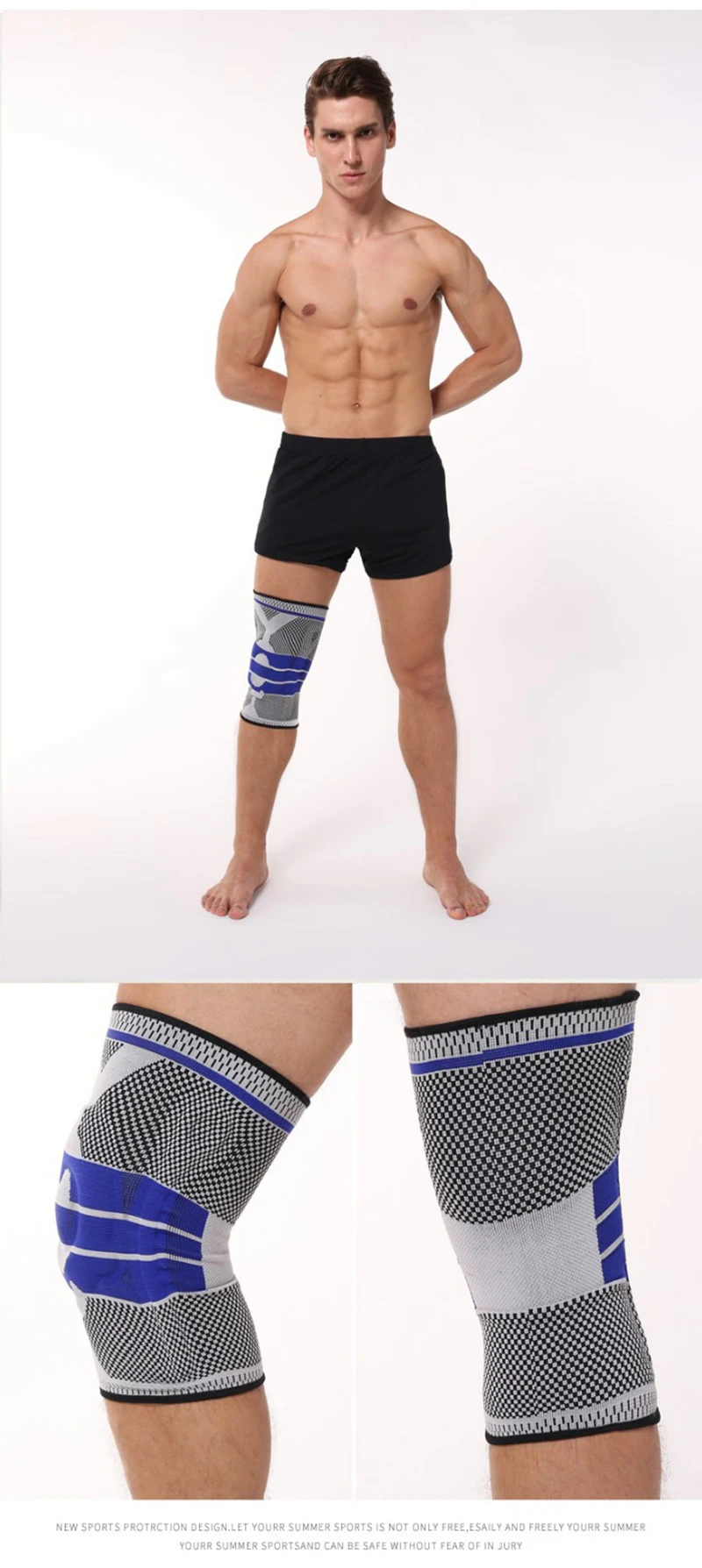 1 PCS Silicone Padded Knee Pads Supports Brace Basketball Fitness Meniscus Patella Protection Kneepads Sports Safety Knee Sleeve (13)